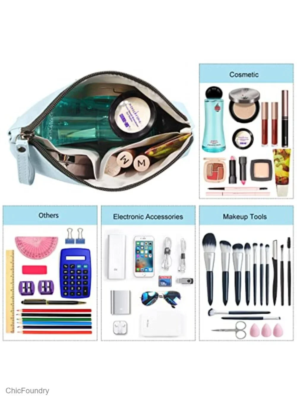 Waterproof PU Leather Makeup Bag with Handle, Small Cosmetic Pouch Travel